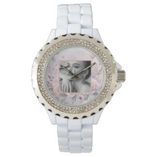 Rosa lila Rose Herz Foto Aquarell Armbanduhr