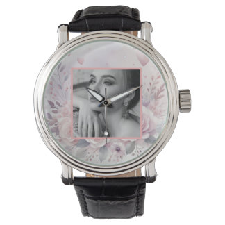Rosa lila Rose Herz Foto Aquarell Armbanduhr