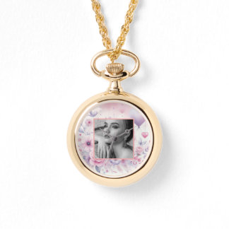 Rosa lila Rose Herz Foto Aquarell Armbanduhr