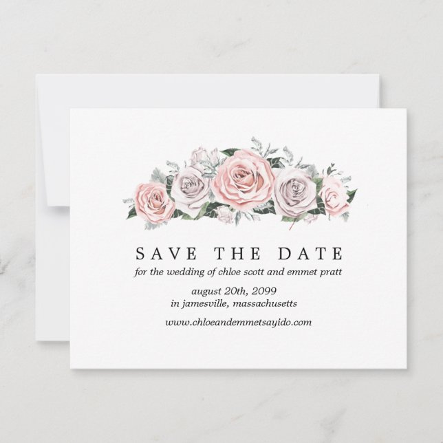 Rosa Lila Rose Save the Date Karte mit Foto hinten (Vorderseite)