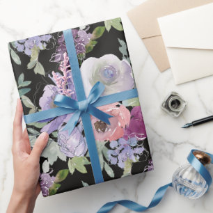Rosa lila Rosen schwarzer Hintergrund Geschenkpapier