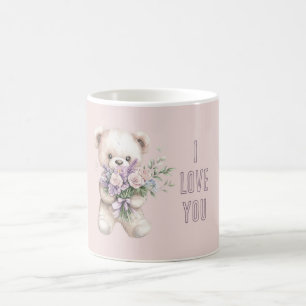 Rosa lila Rosen Teddybär Liebe Kaffeetasse
