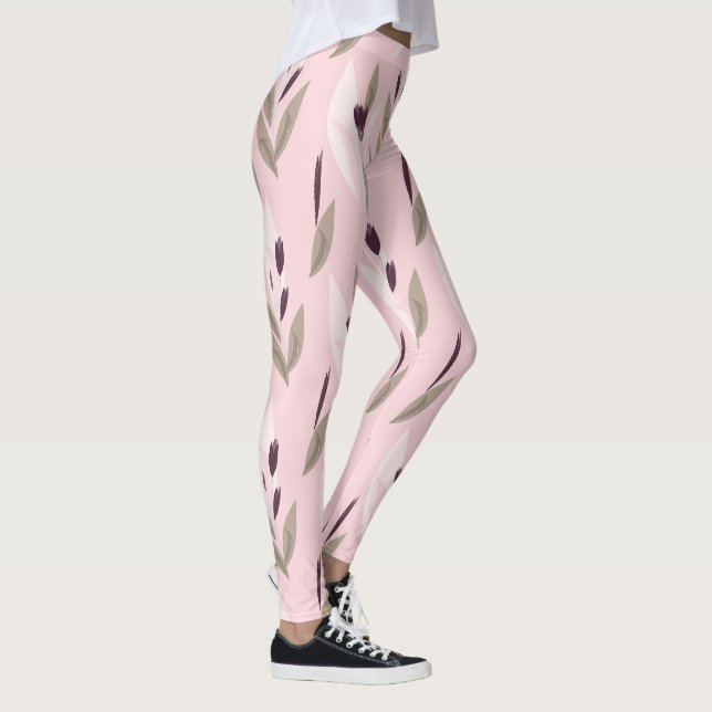 Rosa lila rotes Retro-Blumenmuster Leggings (Rechts)