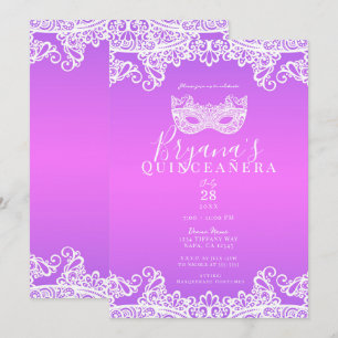 Rosa Lila Schleier Maskenball 15. Quinceañera Einladung