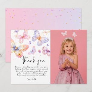 Rosa Lila Schmetterling Foto Ganzjährig Geburtstag Dankeskarte