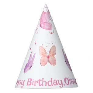 Rosa lila Schmetterling Geburtstag Partyhütchen
