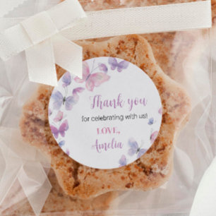 Rosa Lila Schmetterling Geburtstagsaufkleber Runder Aufkleber