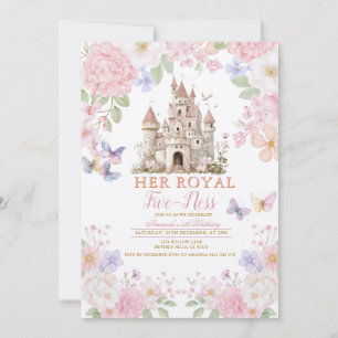 Rosa lila Schmetterlinge Royal fünf-er Geburtstag Einladung