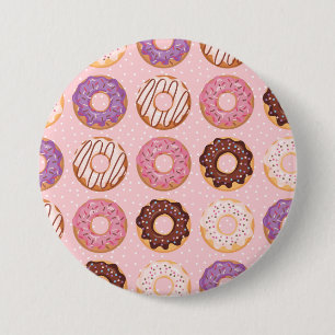 Rosa, lila, Schokoladen-Glasur-Donuts-Bäckerei-Lec Button