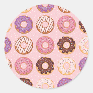 Rosa, lila, Schokoladen-Glasur-Donuts-Bäckerei-Lec Runder Aufkleber