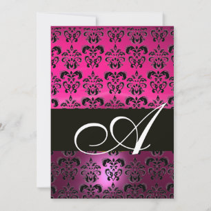 ROSA LILA SCHWARZ  DAMAST MONOGRAMM, fuchsienrot w Einladung