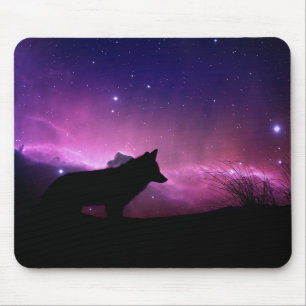 Rosa, Lila & schwarz - Sterne nachts - Wolf Mousepad