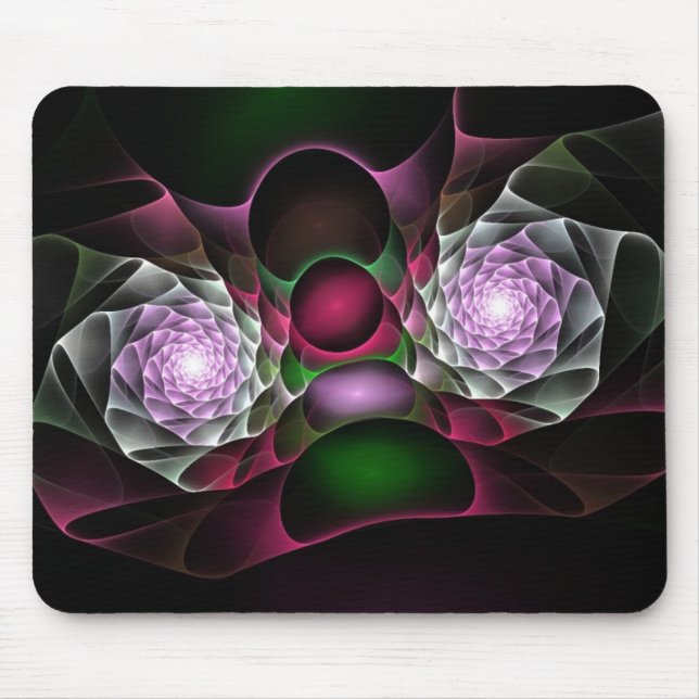 Rosa Lila schwarze Blasen und Augen Fraktal Kunst Mousepad (Vorne)