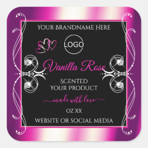 Rosa Lila schwarze Produktkennzeichnungen Diamante Quadratischer Aufkleber