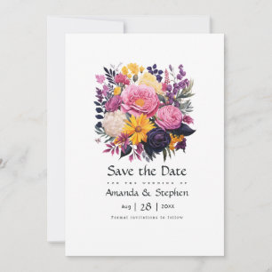 Rosa, Lila, schwarze und goldene Blumenhochzeit Save The Date