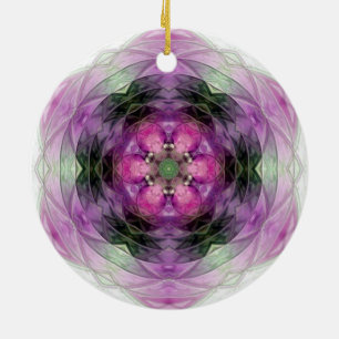 Rosa lila schwarzer Blumenstar Snowflake Muster Keramik Ornament