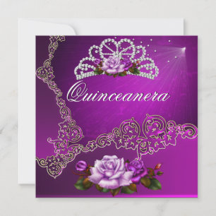 Rosa Lila Silber Rosen Quinceanera 15. Einladung