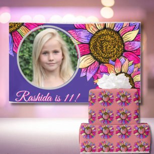 Rosa & Lila Sonnenblumen-Watercolor-Birthdayparty Banner