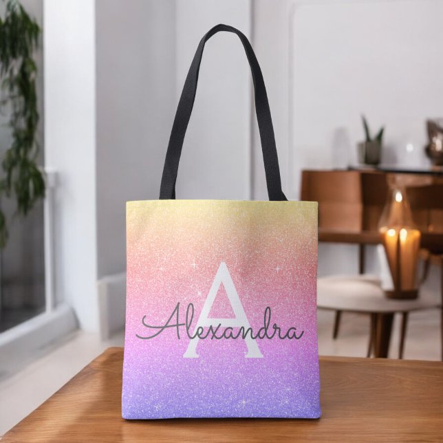 Rosa Lila Sparkle Elegante Monogram Book Bag (Von Creator hochgeladen)