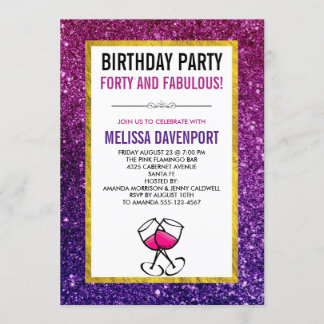 Rosa & Lila Sparkle Glitzer 40. Geburtstag Party Einladung