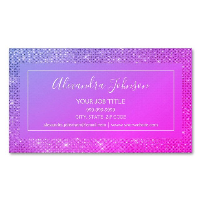 Rosa Lila Sparkle Modernste und elegante Magnetische Visitenkarte (Vorderseite)