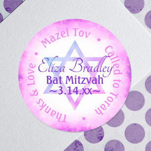 Rosa Lila Star Bat Mitzvah Gastgeschenk Sticker