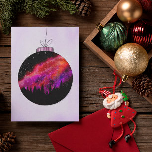 Rosa lila Sternennacht Holz-Weihnachtsball Feiertagskarte