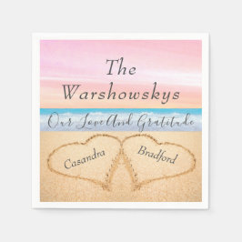 Rosa Lila Strand Hochzeit 2 Herzen in Sand Serviette