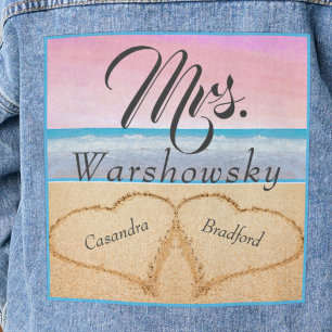 Rosa Lila Strandhochzeit 2 Herzen im Sand Jeansjacke