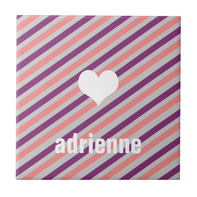 Rosa lila Streifen Herzmoderne Displayplatte Fliese (Vorderseite)