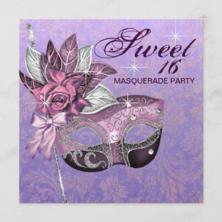 Rosa Lila Sweet 16 Masquerade Party Einladung