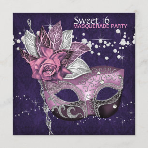 Rosa Lila Sweet 16 Masquerade Party Einladung