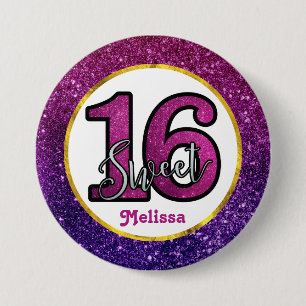 Rosa & Lila Sweet 16 Sparkle Glitzer Edelsteine Button