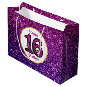 Rosa & Lila Sweet 16 Sparkle Glitzer Edelsteine Große Geschenktüte