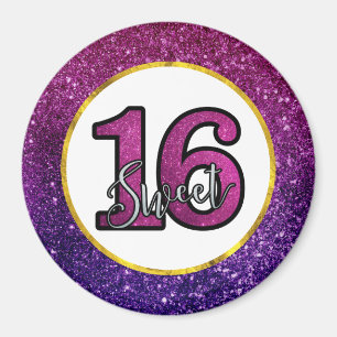 Rosa & Lila Sweet 16 Sparkle Glitzer Edelsteine Magnet
