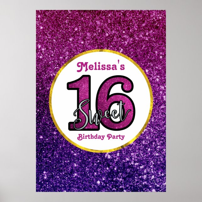 Rosa & Lila Sweet 16 Sparkle Glitzer Edelsteine Poster (Vorne)