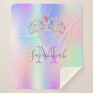 Rosa lila Tiara-Krone Monogramm holografisch Sherpadecke