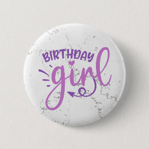 Rosa Lila Trendy Birthday Girl Button