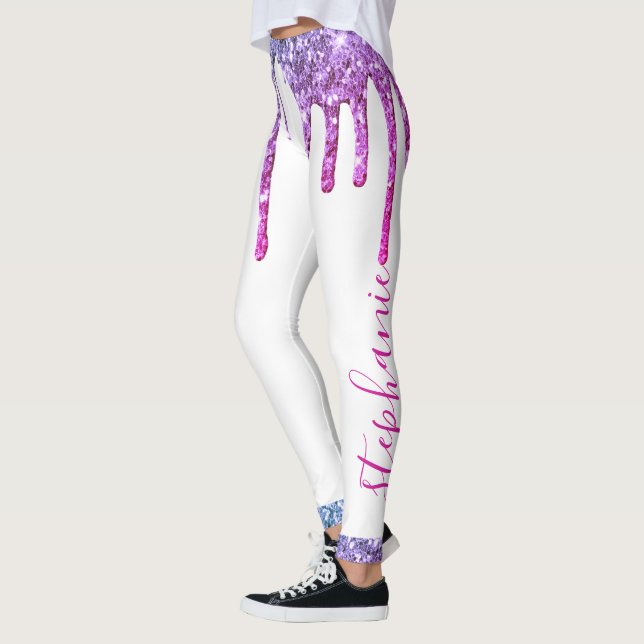 Rosa lila Tropfstoff Glitzer individuelle Name Leggings (Links)