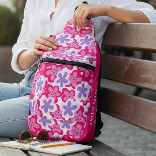 Rosa lila tropische Blumige Personalisierte Name Crossbody Bag