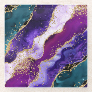 Rosa, Lila und Aquamariner Glitzer Peacock Agate Glasuntersetzer