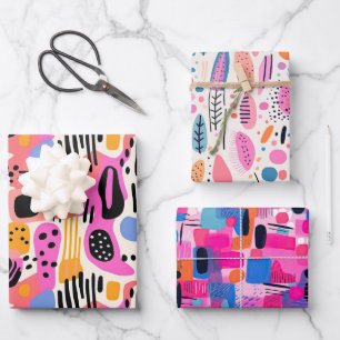 Rosa, Lila und Blau Abstraktes Bohemisches Muster Geschenkpapier Set