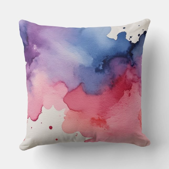 Rosa lila und blaue Wasserfarbe abstrakt Kissen (Rückseite)