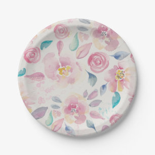 Rosa lila und blaues Blumenmuster Pappteller