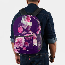 Rosa, lila und cremefarbene Blumen Bedruckter Rucksack