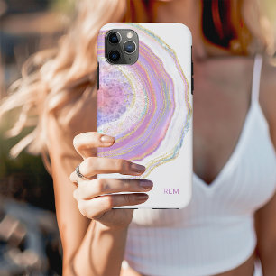 Rosa lila und goldener Marmor-Geode mit Monogramm Case-Mate iPhone Hülle