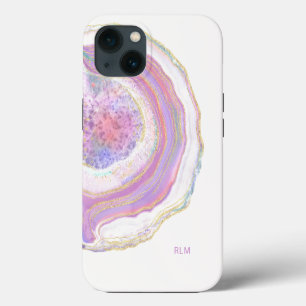 Rosa lila und goldener Marmor-Geode mit Monogramm iPhone 13 Hülle