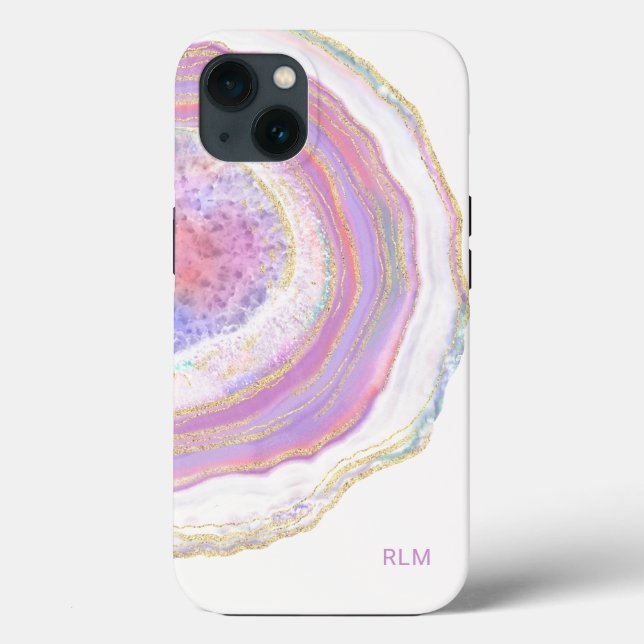 Rosa Lila und goldfarbener Marmorgeode mit Monogra Case-Mate iPhone Hülle (Rückseite)
