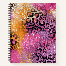 Rosa Lila und orange Glitzer Leopard Print Notizbuch