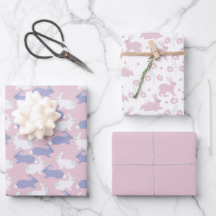 Rosa, Lila und weiße Kaninchen Ostern Geschenkpapier Set